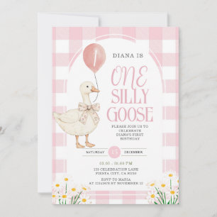 Invitation ROSE En vichy Daisy One Silly Goose Anniversaire