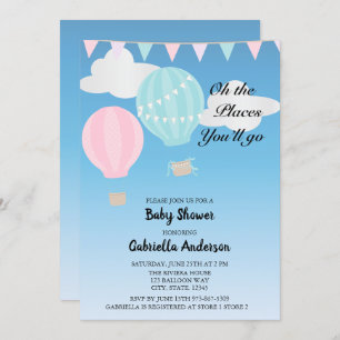 Invitation Rose et baby shower chaud bleu de ballon à air