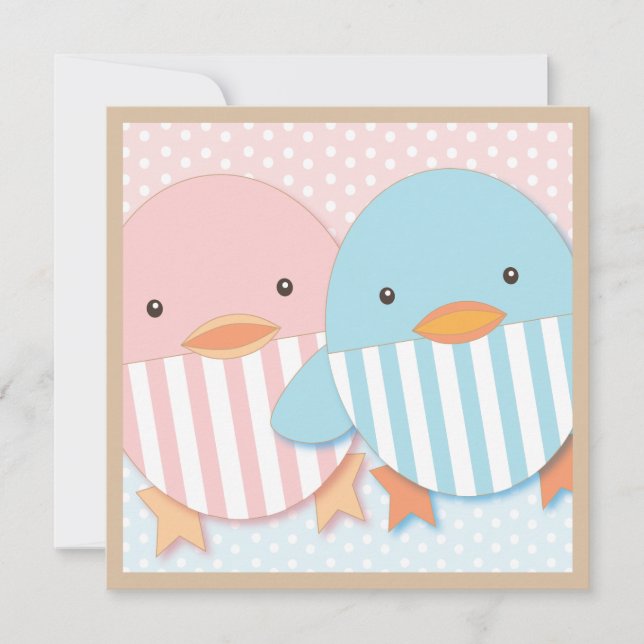 Invitation Rose et baby shower jumeau mignon bleu de garçon (Devant)