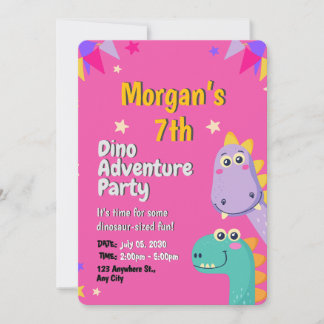 Invitation Rose et beige Jouer Dinosaures mignonnes Enfants B