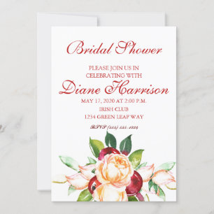 Invitation Rose et Berry Wedding shower de tiges d'aquarelle