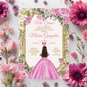 Invitation Rose et blanc Mis Quince 15 Anos Gold Crown