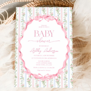 Invitation Rose et bleu Floral Vintage bébé fille douche