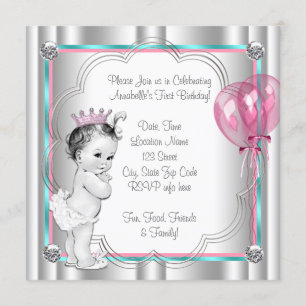 Invitation Rose et Bleu Sarcelle 1er Anniversaire
