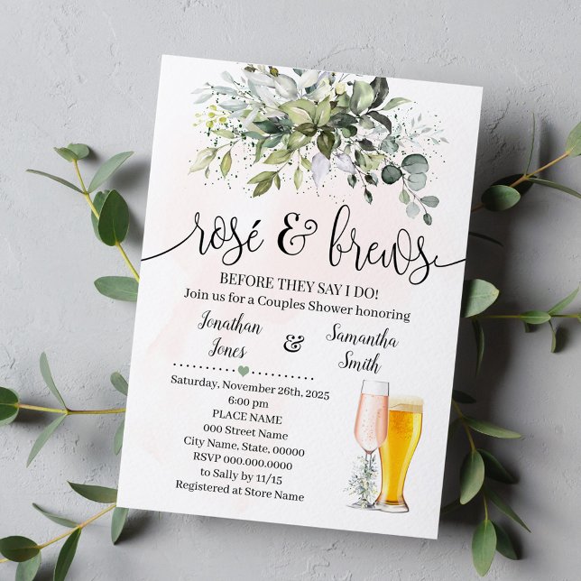 Invitation Rose et brasse Couples Douche Eucalyptus Verdure (Créateur téléchargé)
