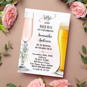 Invitation Rose et brasse Verdure Adultes Anniversaire
