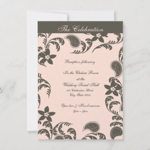 Invitation Rose et Brown Paisley Floral