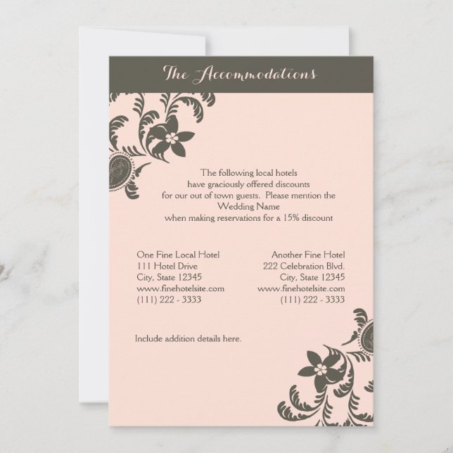 Invitation Rose et Brown Paisley Floral Hébergements (Devant)