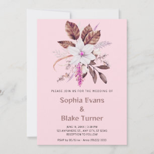 Invitation Rose et Brun Floral Botanique Mariage Rose Tendre