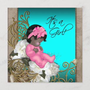 Invitation Rose et douche bleue turquoise de bébé
