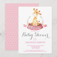 Rose et gris d'invitation de baby shower de girafe