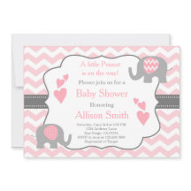 Invitation rose et grise de baby shower d'éléphant