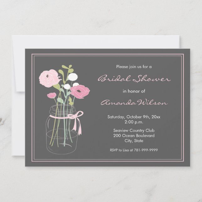 Invitation rose et grise de Fête de la mariée de (Devant)