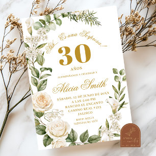 Invitation Rose et Lily Blanche Surprise Anniversaire