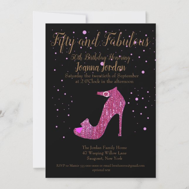 Invitation Rose et noir Cinquante et fabuleux fête d'annivers (Devant)