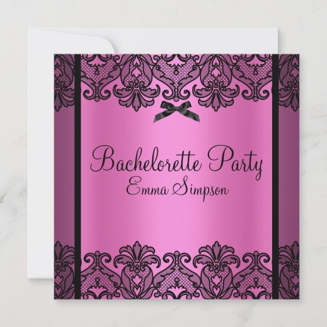 Invitation rose et noir de Bachelorette de (Devant)