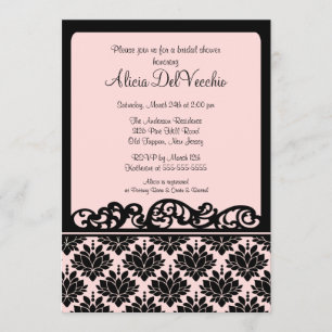 Invitation rose et noire de Fête de la mariée de