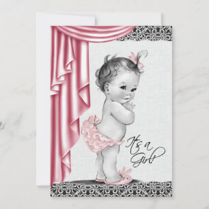 Invitation rose et noire pour Baby Shower pour Béb