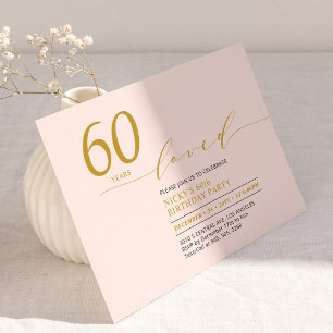 Invitation Rose et or   60 ans aimés 60e anniversaire fête