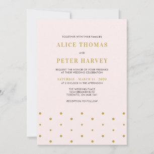 Invitation Rose et Or Cérémonie de Mariage Simple Moderne