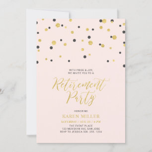Invitation Rose et Or Confettis Hexagonaux Fête de Retraite