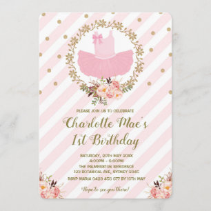 Invitation Rose et or d'invitation d'anniversaire de ballet
