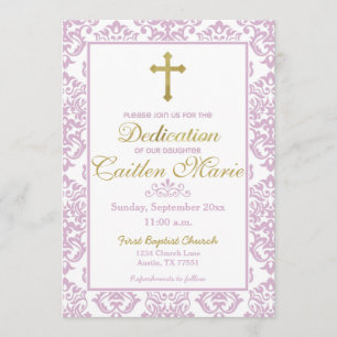 Invitation Rose et or d'invitation de dévouement de bébé