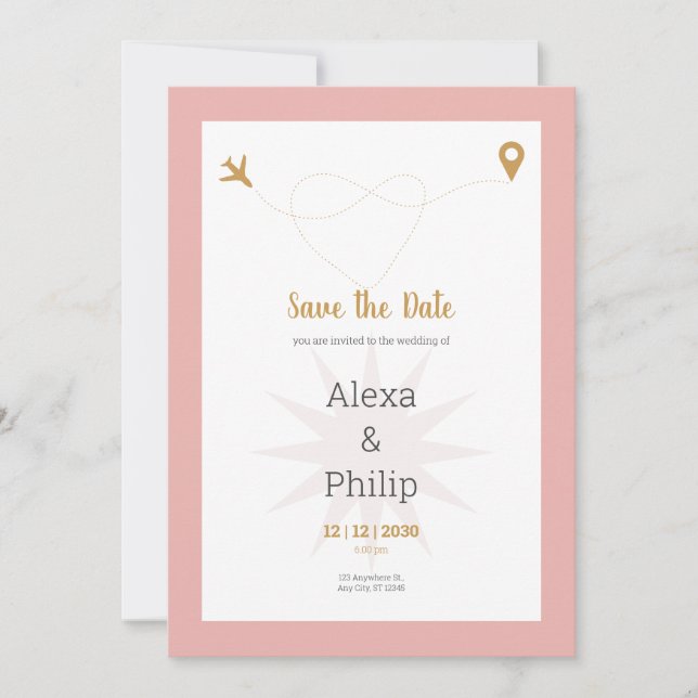 Invitation Rose et or Enregistrer le Mariage de date (Devant)
