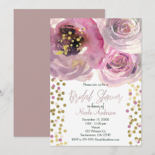 Invitation Rose et Or Fleurs Modernes Aquarelle Baby Shower d