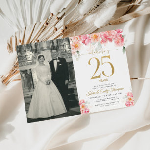 Invitation Rose et Or Floral 25e Anniversaire