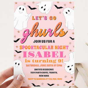 Invitation Rose et Orange Allons-y les filles Halloween Anniv