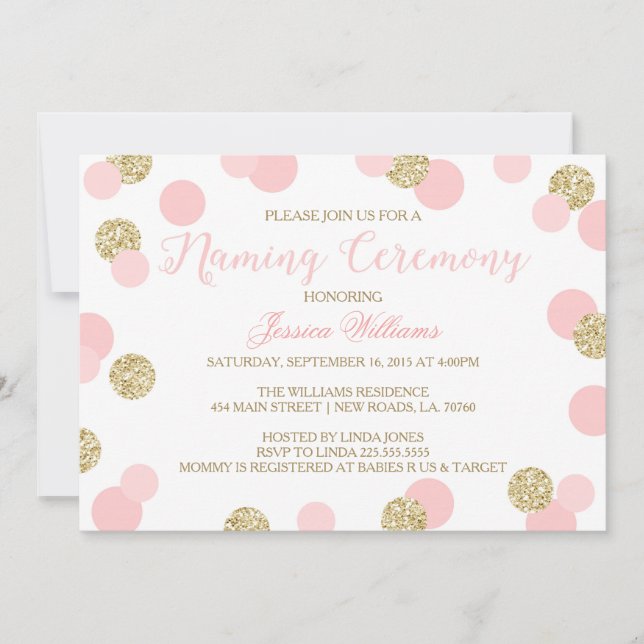 Invitation Rose et parties scintillantes d'or appelant des (Devant)