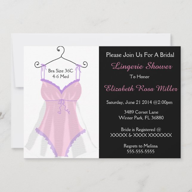 Invitation rose et pourpre de Fête de la mariée de (Devant)