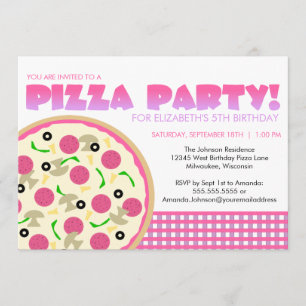 Invitation rose et pourpre de partie de pizza