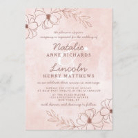 Rose et Rose or Foil Floral Mariage encadré