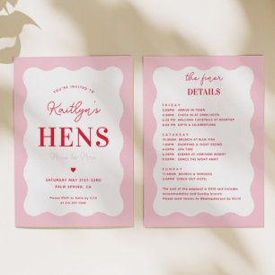 Invitation Rose et rouge Wavy Hen Weekend Party