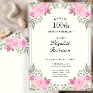 Invitation Rose et vert sauge floral 100e anniversaire
