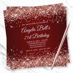 Invitation Rose étincelant Parties scintillant or rouge foncé
