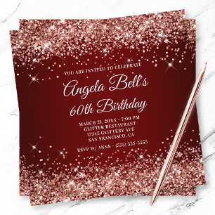 Invitation Rose étincelant Parties scintillant or rouge foncé