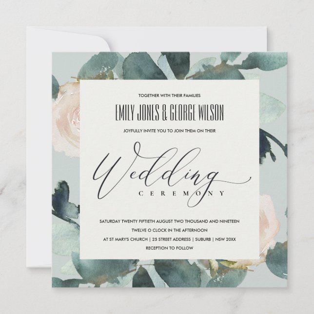 INVITATION ROSE EUCALYPTUS GRAY PINK FOLIAGE MARIAGE (Devant)