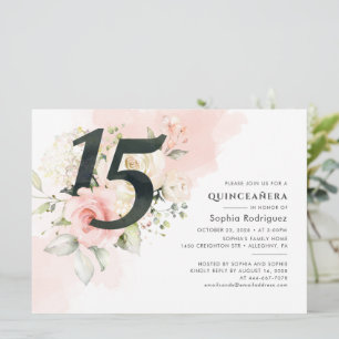 Invitation  Rose Eucalyptus Quinceanera 15e anniversaire