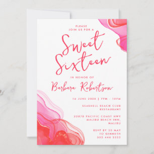 Invitation Rose Féminin Abstrait Aquarelle Sweet Seize