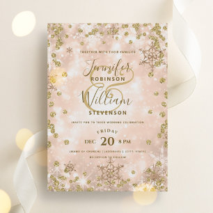 Invitation Rose Festif Gold SPARKLE Élégant Mariage d'hiver
