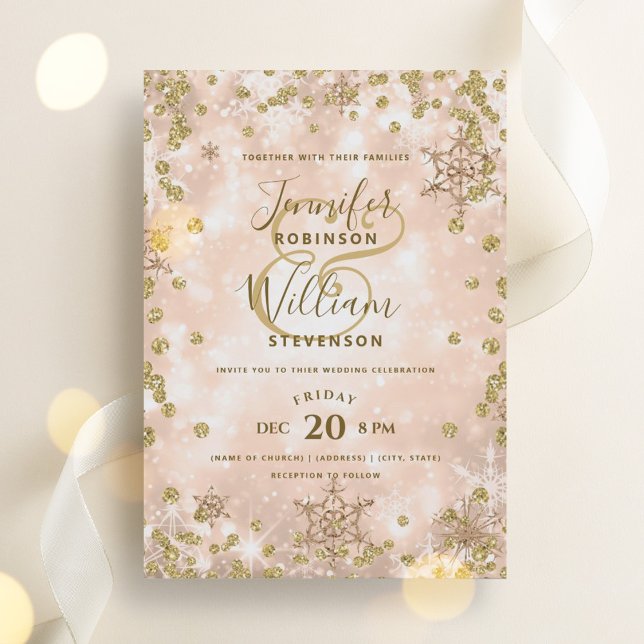 Invitation Rose Festif Gold SPARKLE Élégant Mariage d'hiver (Festive Rose Gold SPARKLE Elegant Winter Wedding Invitation)