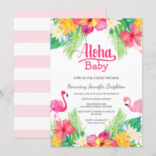 Invitation Rose   Flamant rose tropical Baby shower Luau