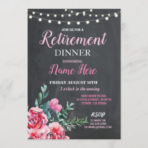 Invitation rose fleur féminine au dîner de retrait