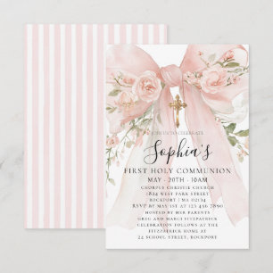 Invitation Rose Fleur Fille de Fleur Rose Ruban Premier Commu
