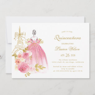 Invitation Rose Fleur Paris Chic Quinceanera