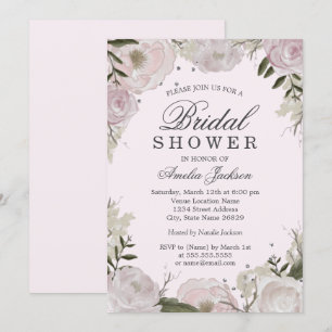 Invitation Rose Fleurale Argent Rose Mariage