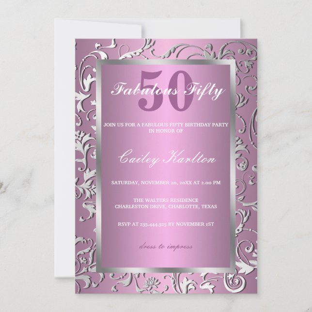 Invitation Rose fleuri cinquante fabuleux de motif de (Devant)